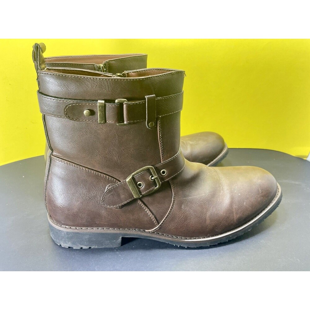 Polar Fox Men's Zipper Motorcycle Boots Hiking Buckle Round-toe Shoes Size 14